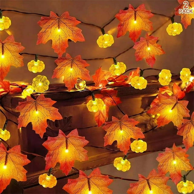 MesaSe LED Maple Leaf Light String Fabric Lantern Thanksgiving Autumn Harvest Christmas Holiday Decorative Lights