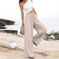 thumbnail image 7 of Women's Cotton Linen Wide Leg Beach Pants Elastic Waist Lightweight Casual Flowy Palazzo Lounge Trousers with Pockets Boho Wide Leg Summer Trendy ventilate Breathale Womens Pants Beige L, 7 of 7