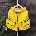 thumbnail image 2 of FINALGANG Mens Solid Color Elastic Buckle Waist Multi Zipper Pocket Cargo Shorts Summer Outdoor Loose Fit Quick Dry Lightweight Casual Bottoms For Men Yellow XXXXL, 2 of 4