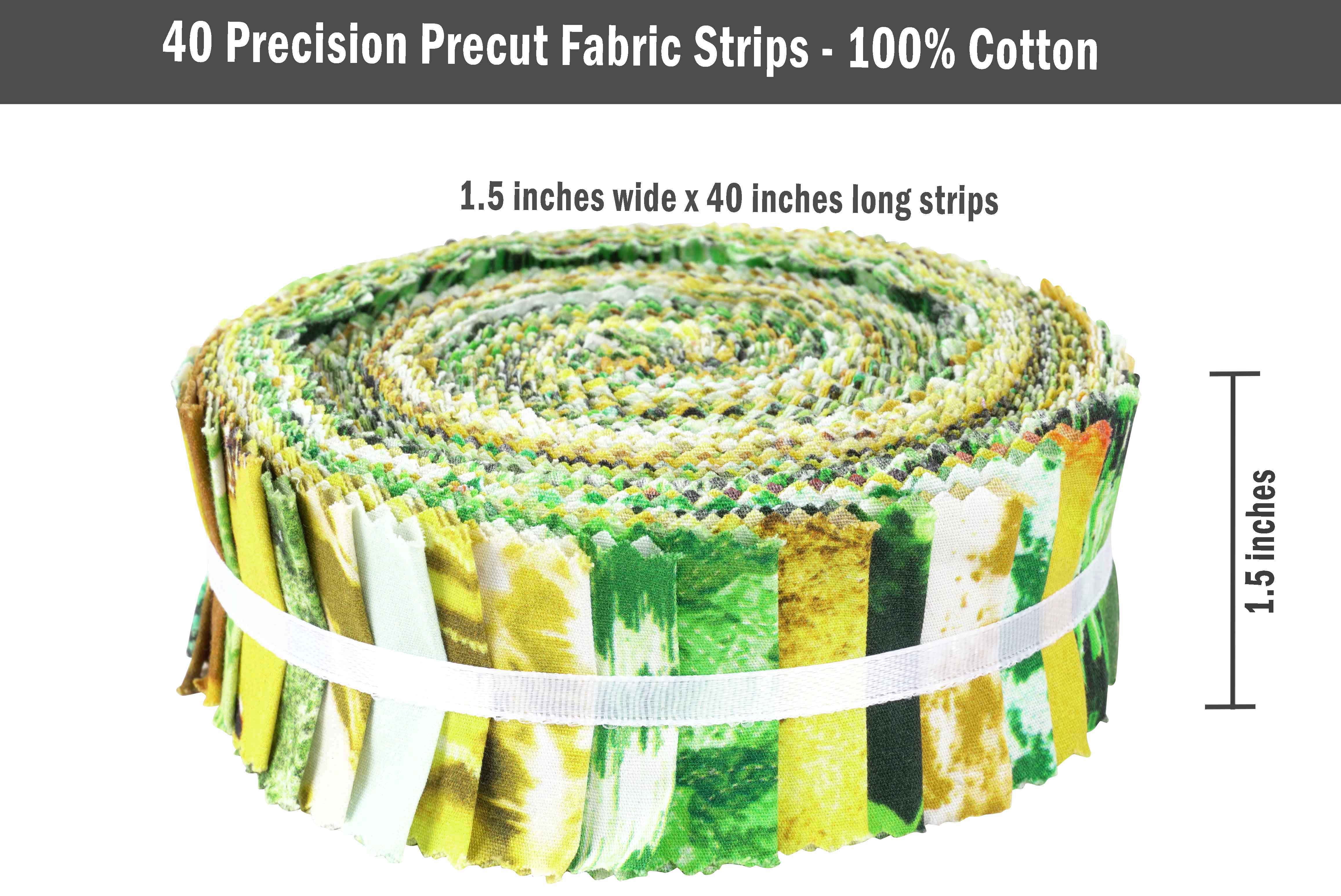 Soimoi 40Pcs Tie Dye Print Precut Fabrics Strips Roll Up 1.5x42inches Cotton Jelly Rolls For Quilting - Green