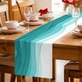 thumbnail image 5 of Ombre Turquoise Waves Table Runner 48 Inches Long Farmhouse Dress Scarves, Abstract Art Gradient Modern Dining Tablerunner for Coffee Table/Kitchen Island/Party Décor, 13" x 48", 5 of 8