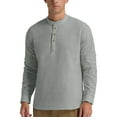thumbnail image 3 of Iceglad Men Henley Neck Long Sleeve Cotton Linen Shirt Casual Beach Outfit Dress Shirt Grey M, 3 of 8