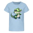 thumbnail image 3 of LIIPEE Girls Shirts Cartoon Animal Printed Short Sleeve Round Neck Tshirt Child Leisure Weekend Tee,Light Blue,8-9 Years, 3 of 5