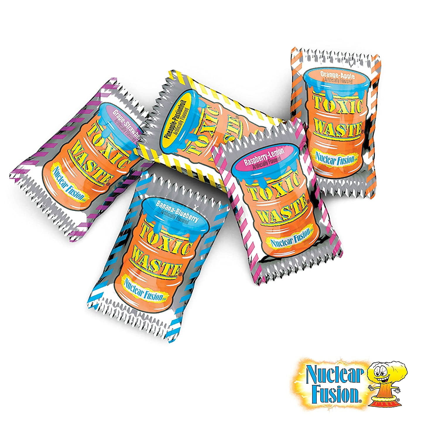 Toxic Waste - Nuclear Fusion - Dual Flavored, Hazardously Sour Candies, 5 Assorted Flavor Combinations, 1.48 oz Drums - 12 Count Display Box