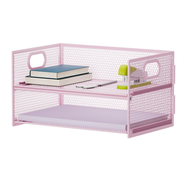 Organizador de Papel Marbrasse de 2 Niveles con Asa Rosa
