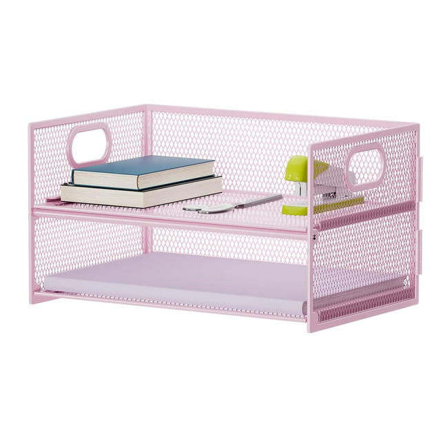 Organizador de Papel Marbrasse de 2 Niveles con Asa Rosa