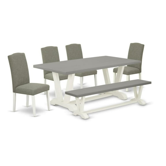 East West Furniture V-Style 6-piece Wood Dinette Set in White/Dark Shitake
