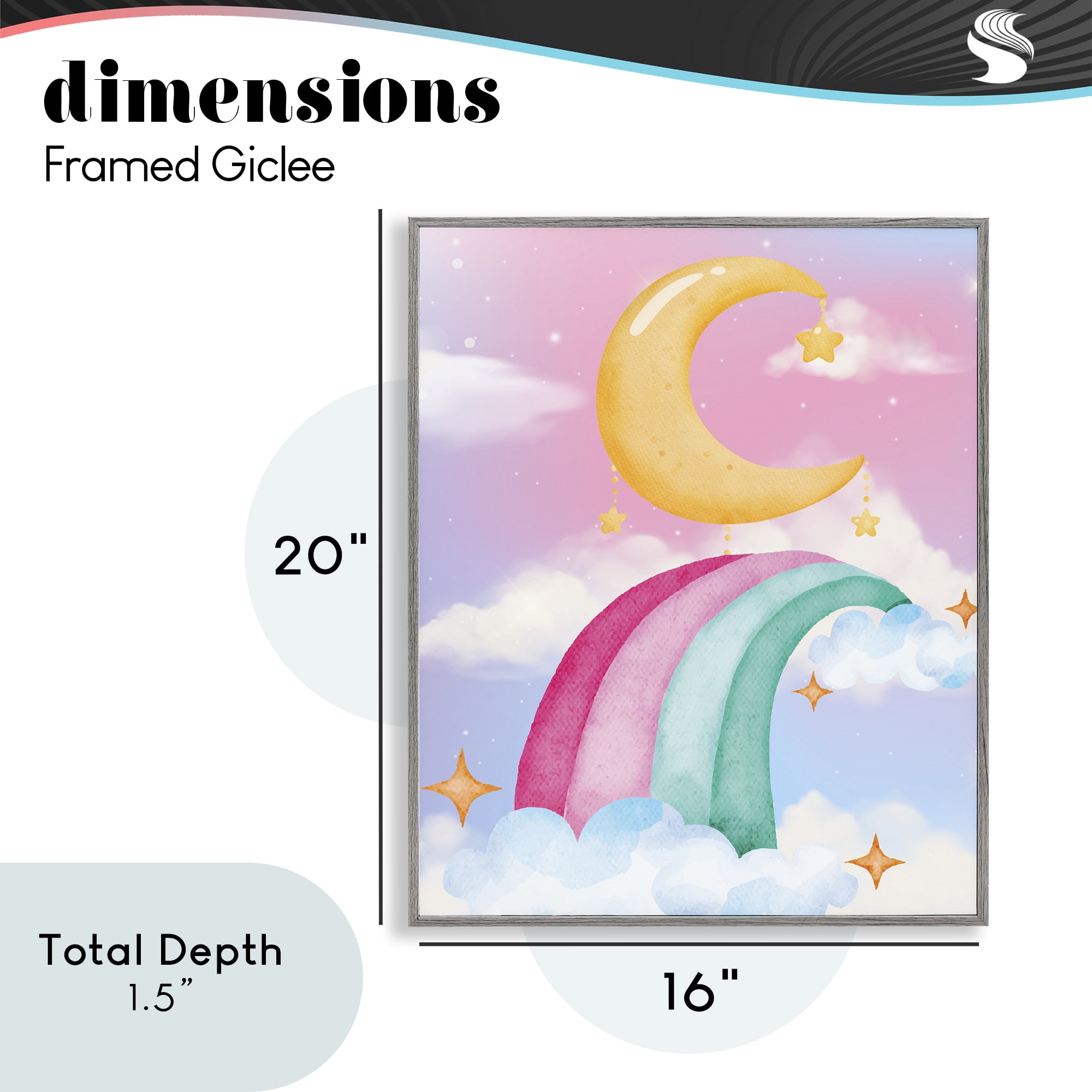 Moon Rainbow in Clouds Gray Framed Giclee Art, design by Jesse Keith