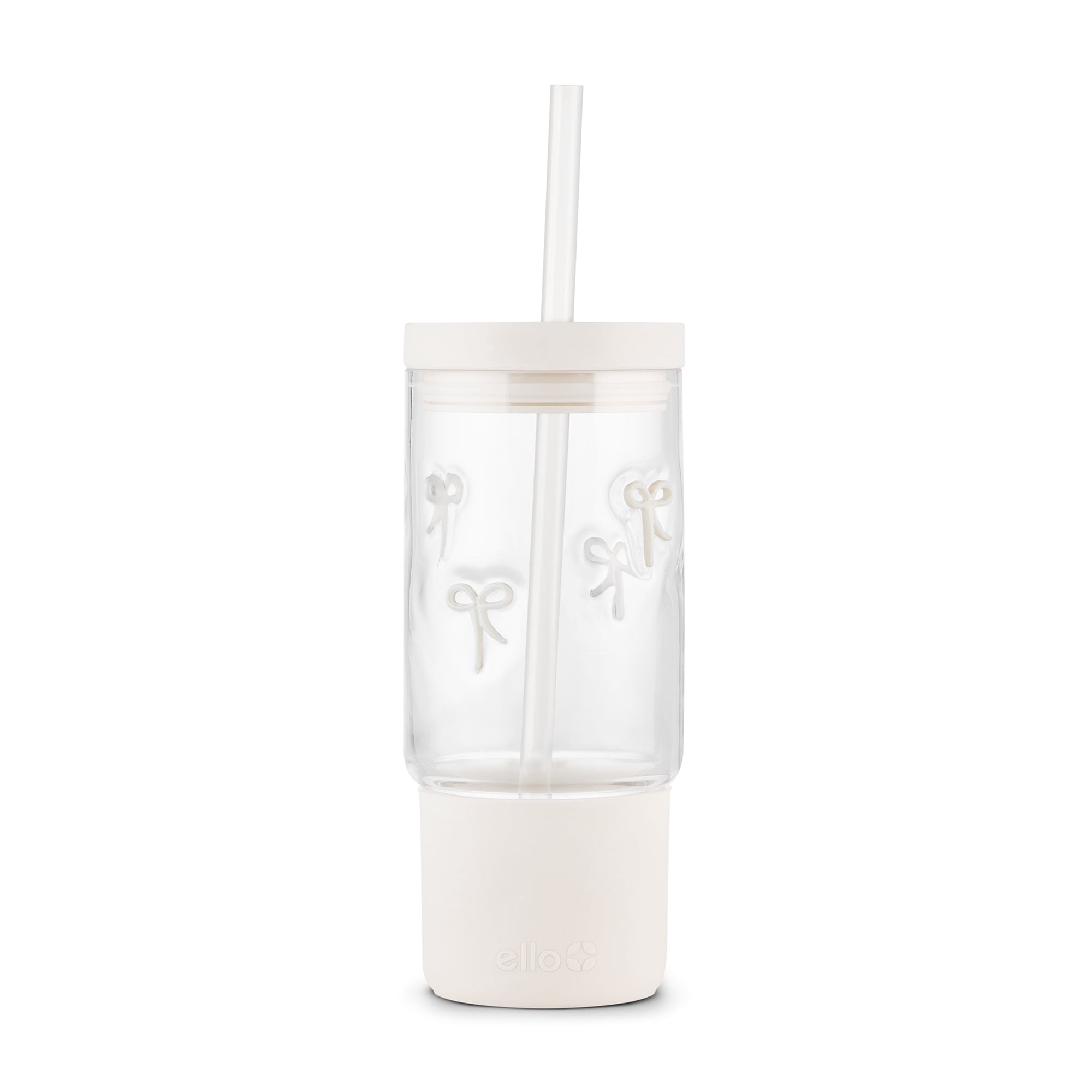 Ello Charmed 18oz Glass Tumbler , White Bows