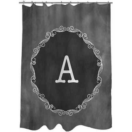 Thumbprintz Chalkboard Scroll Monogram Shower Curtain Grey