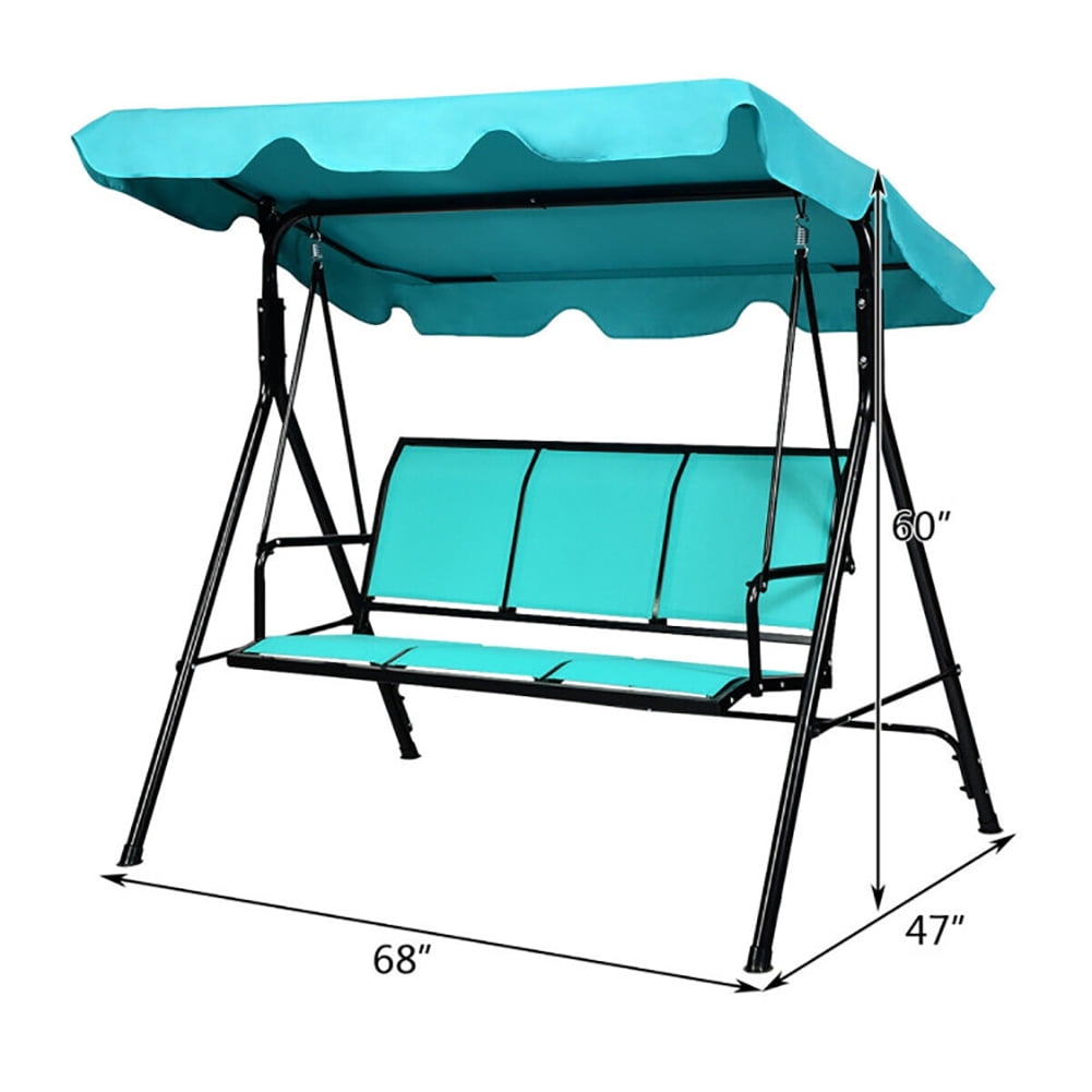 Aimee Lii Outdoor Patio 3 Person Porch Swing Bench Chair with Canopy, Outdoor Swings for Adults, Blue