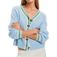 thumbnail image 2 of Women'S Cropped Cardigan Sweaters Fall Long Sleeve Button Down Color Block Knit Outwear Coats Blue XL, 2 of 9