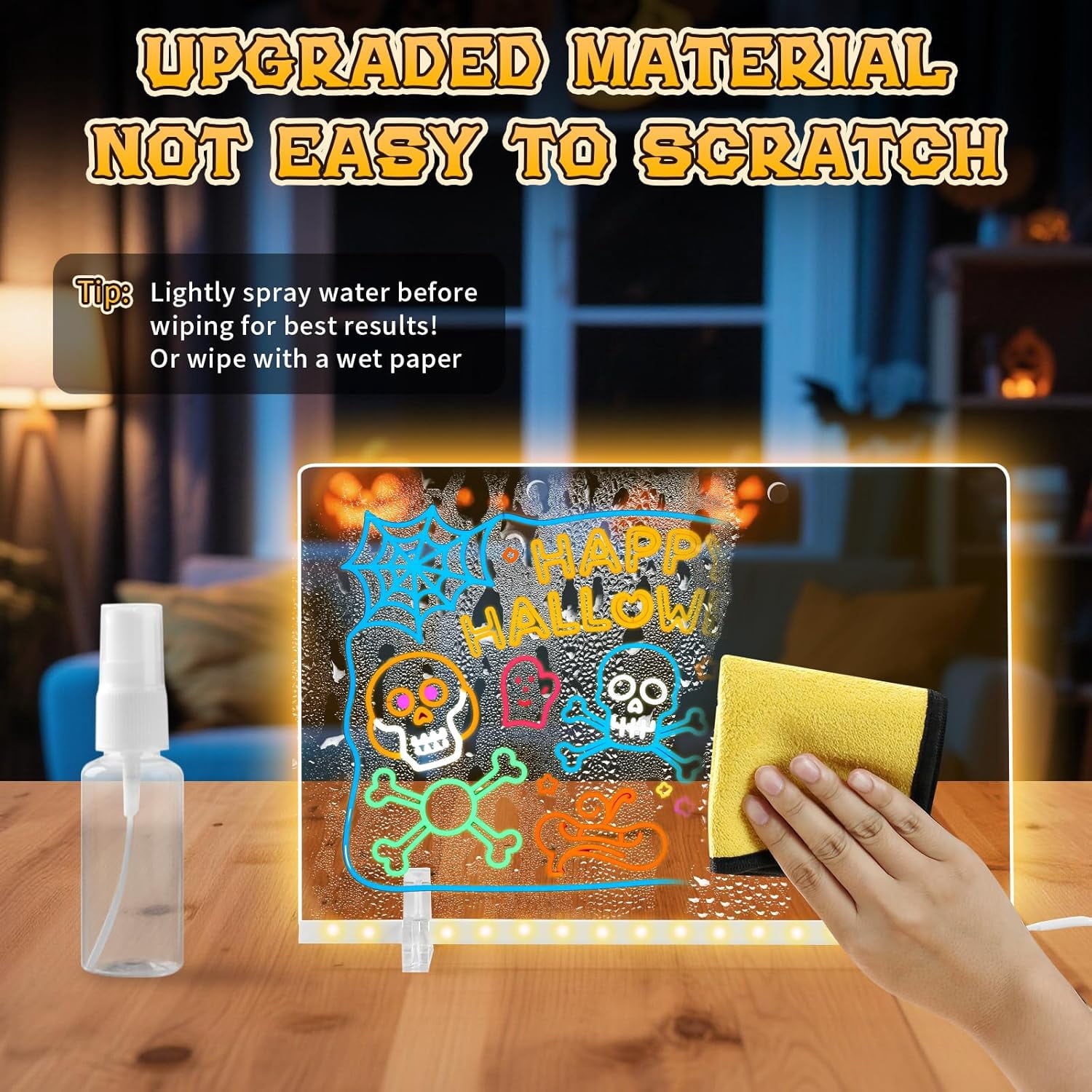 LED Note Board with Colors, 13.7"X10" 4 Modes & 7 Colors Acrylic Dry Erase Board with Light,Birthday, Halloween and Christmas gifts