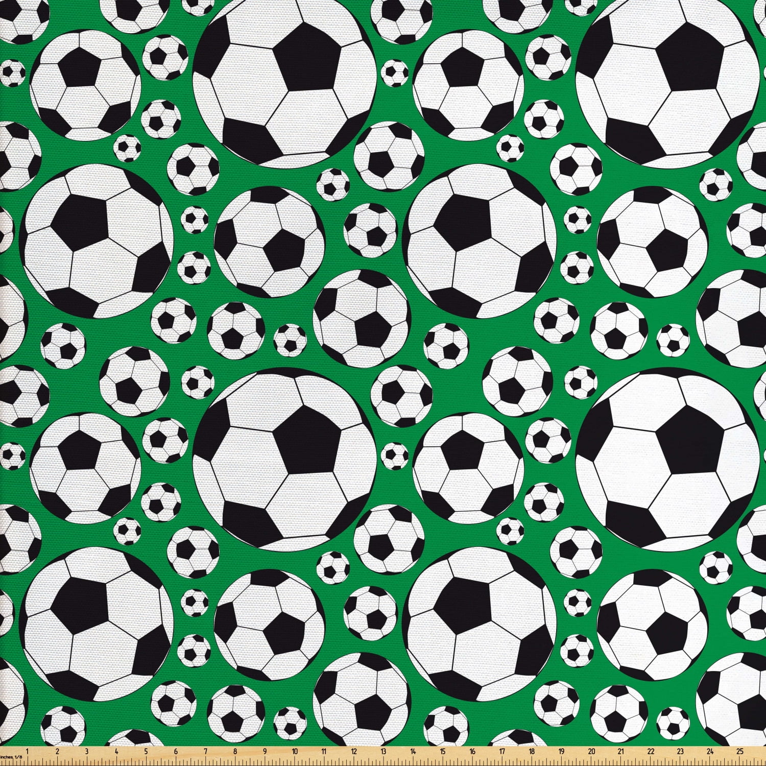 Soccer Fabric by The Yard, Various Sizes Footballs Pattern Active