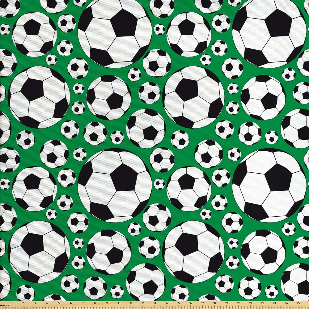 Soccer Fabric by The Yard, Various Sizes Footballs Pattern Active