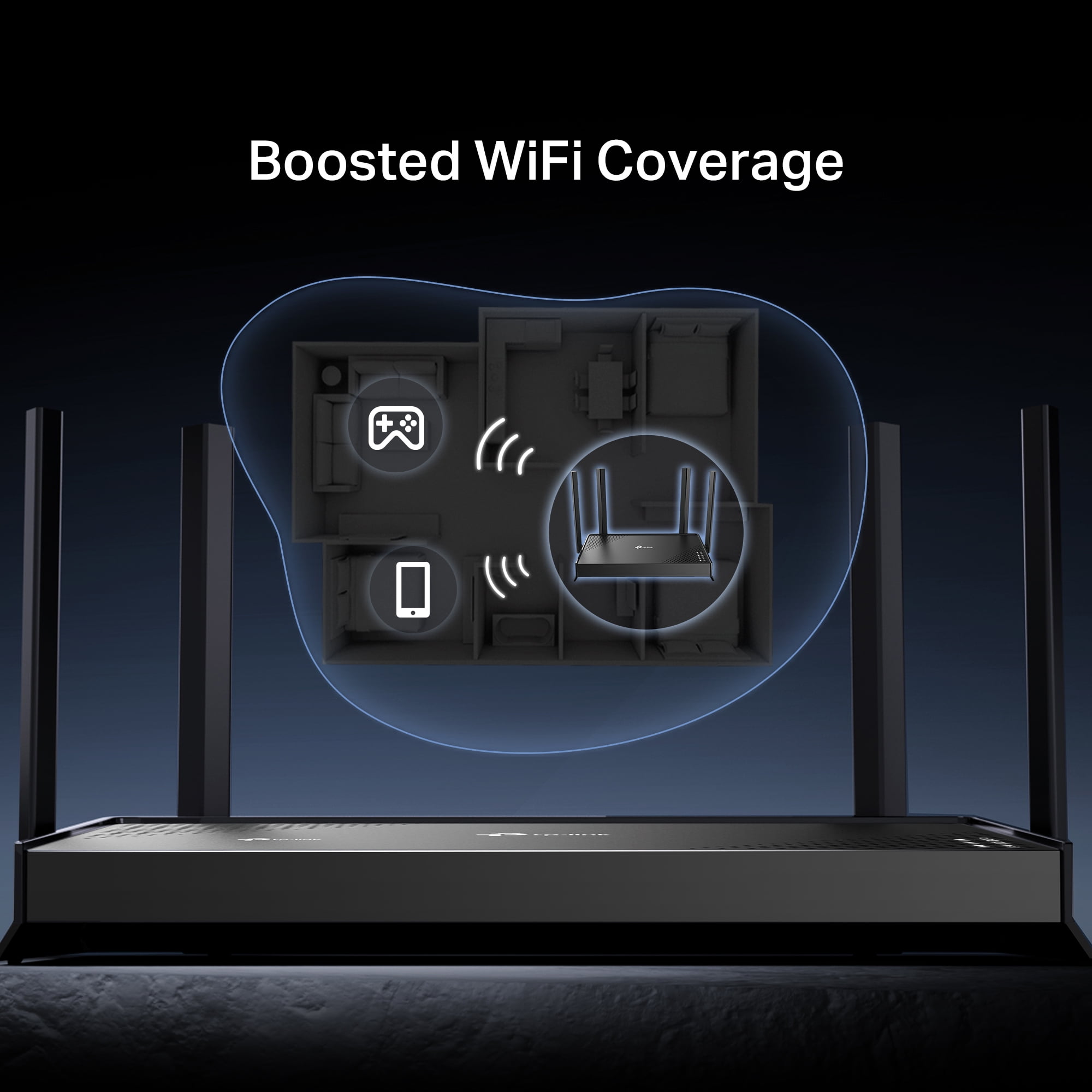 TP-Link Dual-band BE3200 Wi-Fi 7 Router with dual Gigabit Ports, 4x External Antennas, Parental Controls, and Homeshield.