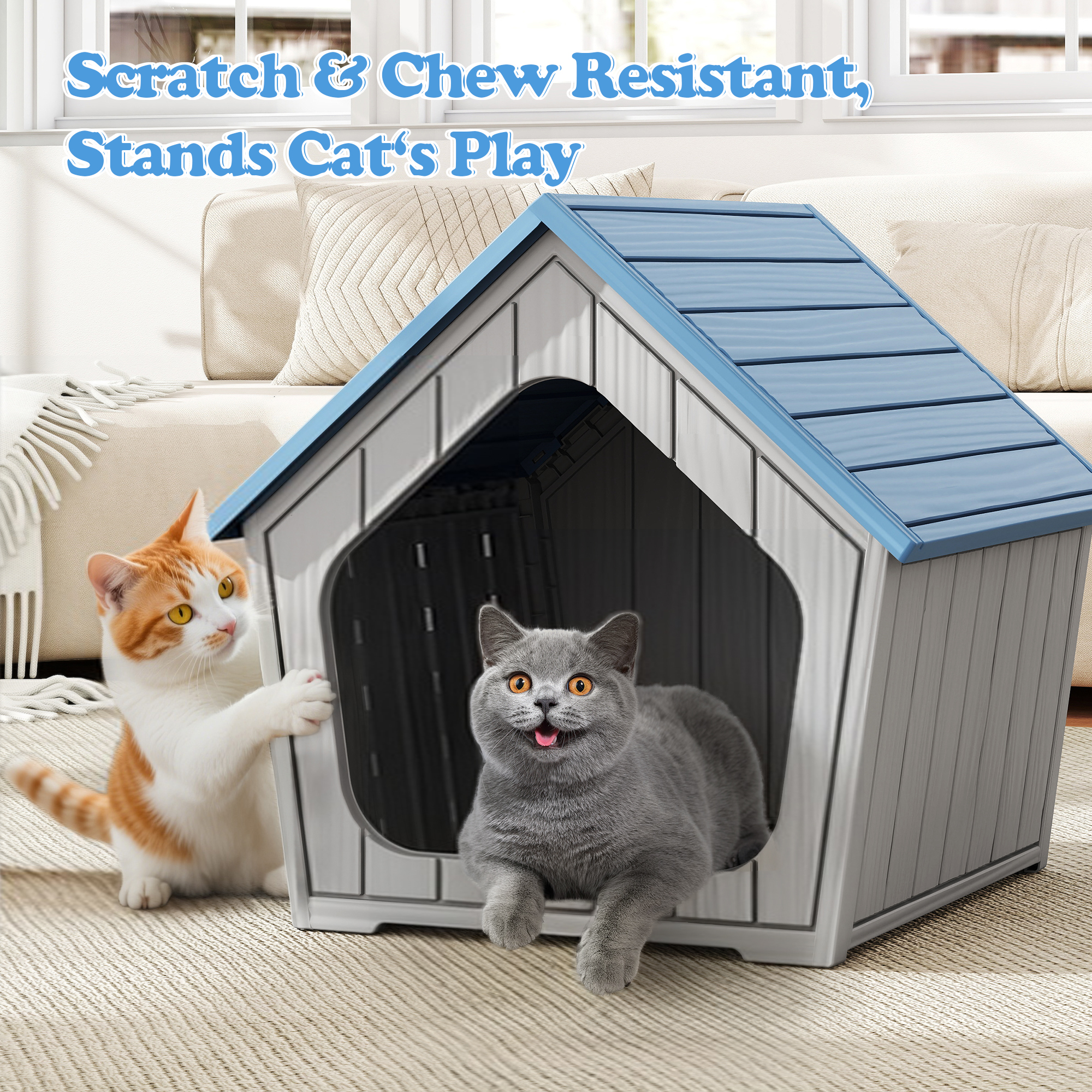 Bifanuo Weatherproof Outdoor Cat House - Insulated Resin Shelter for Indoor & Feral Cats