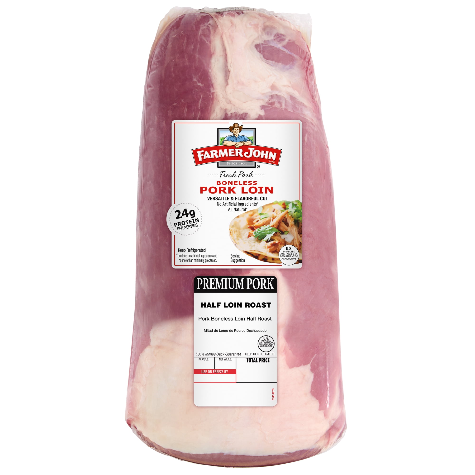 Farmer John Pork Boneless Loin Roast Half Vac, Random Weight, 24 Grams of Protein per 4 oz Serving
