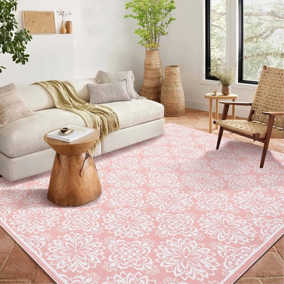 8x10 Modern Washable Non-Slip Soft Area Rug for Living Room Pink