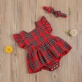 thumbnail image 3 of Christmas Newborn Baby Girl Plaid Romper Outfit Backless Ruffle Tutu Jumpsuit Top+Headband 2Pcs Set, 3 of 7