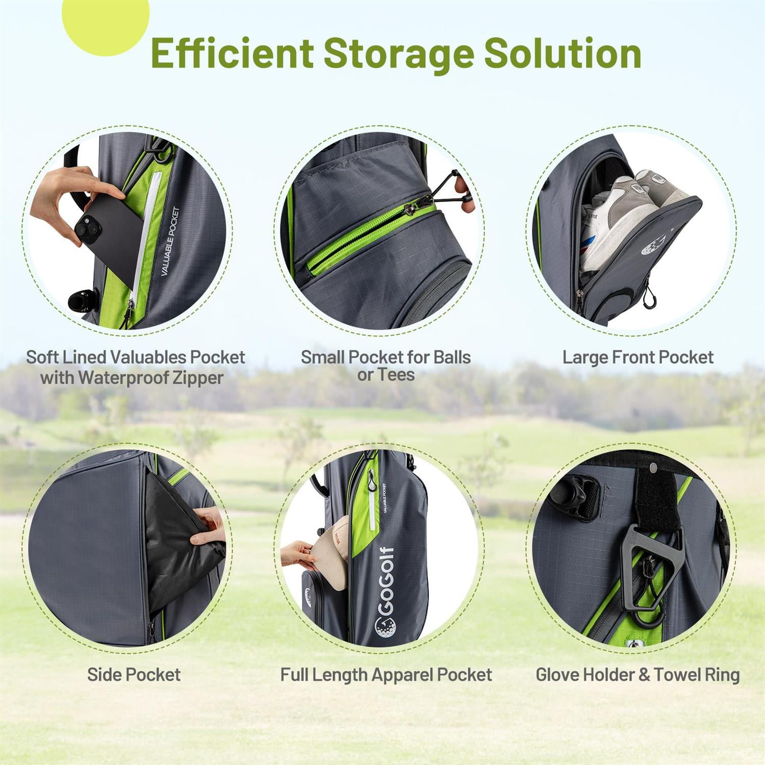 Spaco Golf Course Lightweight Golf Stand Bag, 5 Zippered Pockets 8-Way Top Dividers for Golfer, Gray