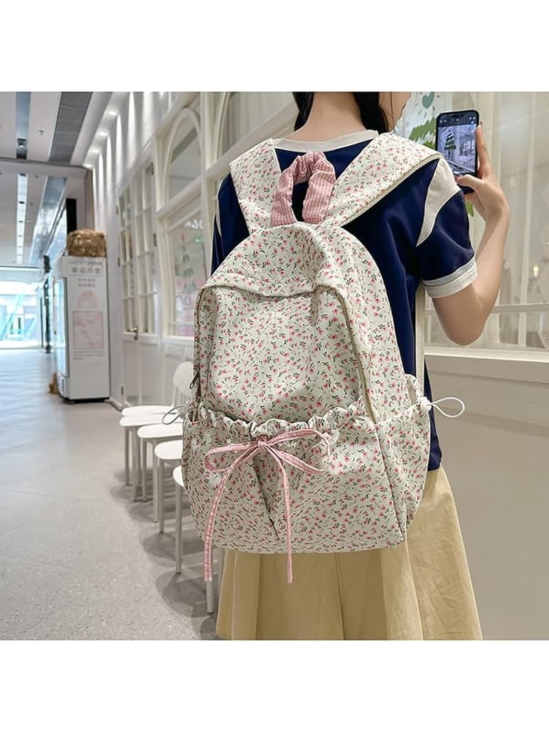 Cute bow backpack for women, cute floral pattern backpack 
