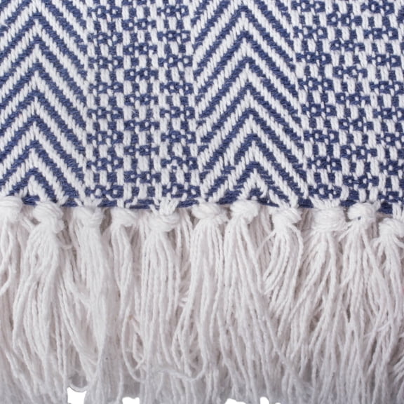 Nautical Blue Herringbone Stripe Throw