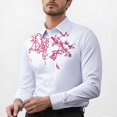 thumbnail image 2 of XDZJLR Mens T Shirts Fashion Solid Color Floral Embroidery Long Sleeve Large Size Casual Tops, 2 of 7