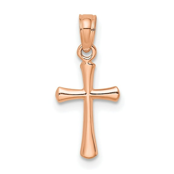 Finest Gold 10K Rose Gold Polished Beveled Cross with Round Tips Charm