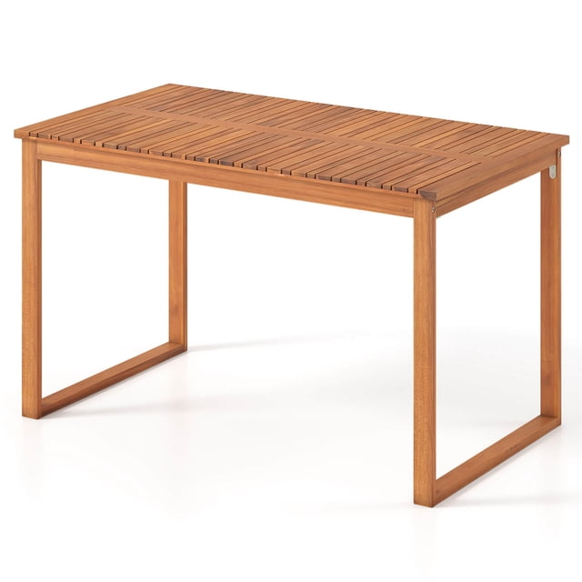 Costway Outdoor Acacia Wood Dining Table. Rectangular Patio Table with Slatted Tabletop