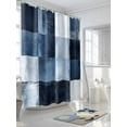 thumbnail image 3 of Shower Curtain Splicing Geometric Plaid Shower Curtains for Bathroom, Waterproof Polyester Shower Curtain Set with Hooks, Extra Long 72" x 78" Blue Checkered, 3 of 6