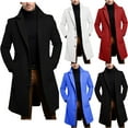 thumbnail image 5 of qucoqpe Men's 2025 Winter Fashion Warm Solid Lapel Collar Long Sleeve Jackets Button Up Windproof Pea Coats with Pockets, 5 of 5