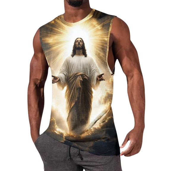Men's Easter Cross Print Tank Tops – Sleeveless Crew Neck Casual Shirts for Spring Summer Holiday Men's Easter Cross Tank Top
