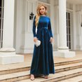 thumbnail image 5 of IDOPIP Fall Winter Velvet Dress for Women Long Sleeve Round Neck Maxi Dress with Belt Cocktail Gown, 5 of 7