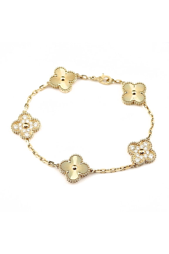 Pre-Owned Van Cleef & Arpels Vintage Alhambra Bracelet, Yellow Gold (YG), 750 Diamond, Women's...