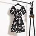thumbnail image 4 of Women Mini Dresses Summer Fashion Female Vestidos Print Floral Chiffon Dresses Shirring Pleated Short Puffy Sleeve Casual Dress, 4 of 10