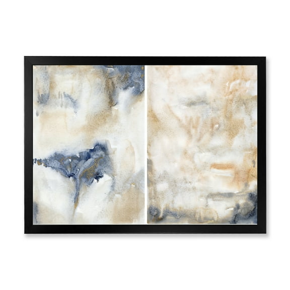 Designart 'Abstract Gold Beige Pink and Dark Pastel Strokes' Modern Framed Art Print