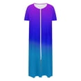 thumbnail image 6 of Miqool Zipper Front Nightgown for Women Gradient Loose Pajamas Nightdress Short Sleeve Soft Sleepwear Robes with Pockets, 6 of 7