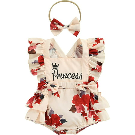 

QWZNDZGR 0-18M Princess Newborn Infant Baby Girls Rompers Summer Ruffles Jumpsuit Sunsuit Overalls