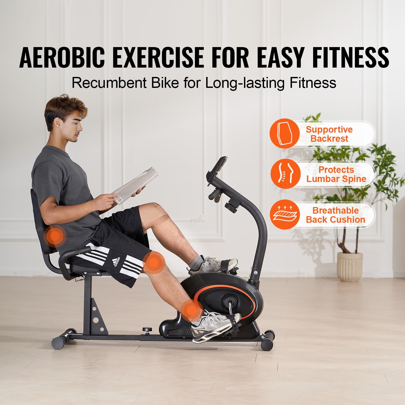 KFFKFF Stationary Recumbent Exercise Bike, Designed for Adults and Seniors, Customizable Magnetic Resistance, Home Fitness Bike with Cushioned Seat, LCD Display, and Robust Flywheel