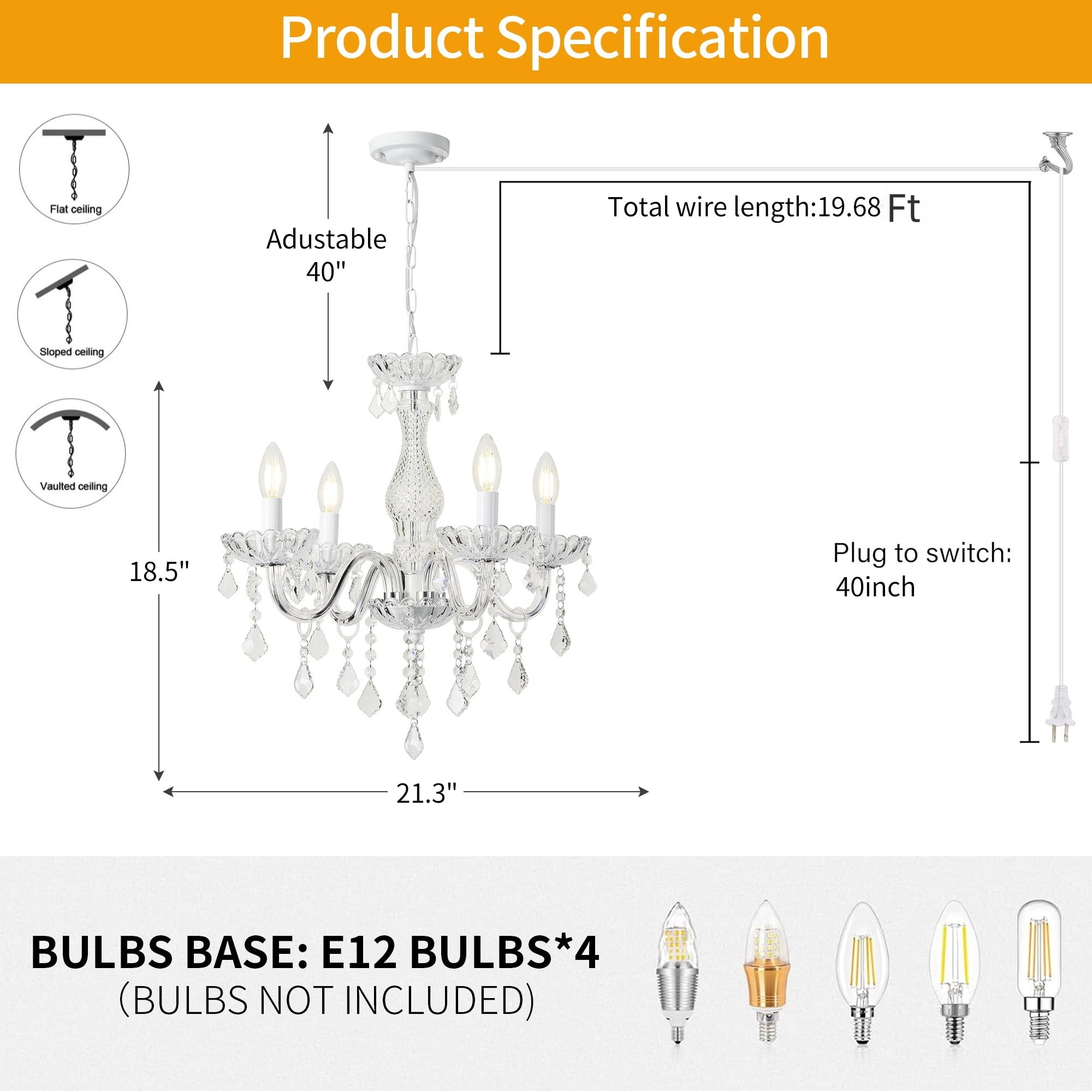 AOLALA 4-Light Art Deco Painting Corded Electric Crystal Chandeliers