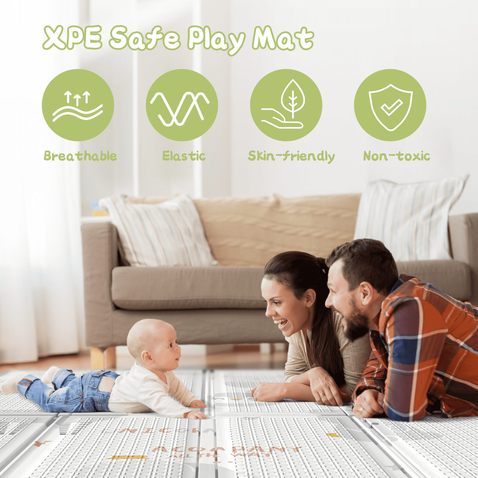 Baby Play Mat, 59"x59" Foldable & Reversable Large Baby Mat, 0.4" Thick Waterproof Foam Play Mat
