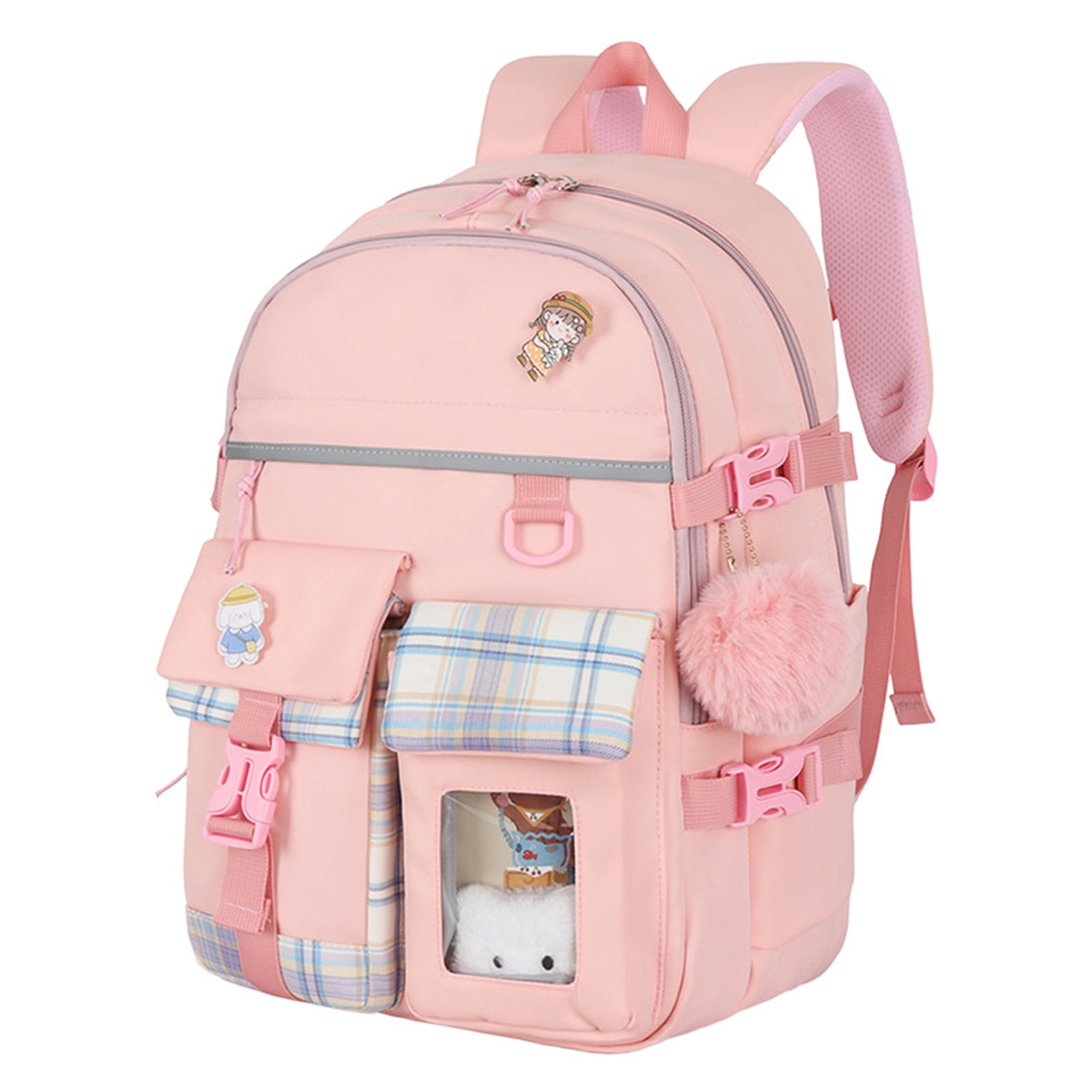 Letter Patch Classic Backpack Zipper Front Decor Baby Pink For Daily School  Bag For Graduate, Teen Girls, Freshman, Sophomore, Junior & Senior In