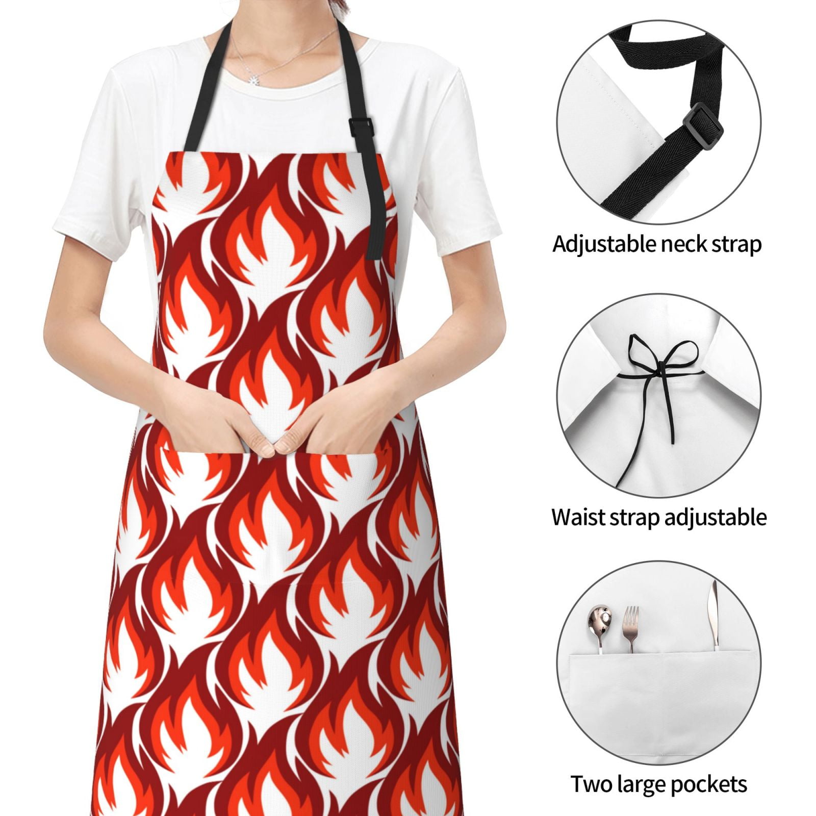 Kdxio Fire Symbols Apron with Pockets Adjustable Kitchen Aprons for Men Women Waterproof Aprons for Cooking,Drawing,Crafting, Baking Household Cleaning