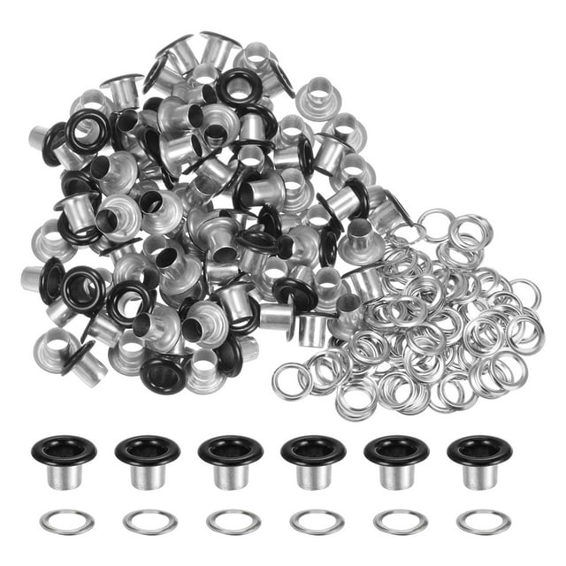 Unique Bargains 100 Pcs Œillets 1/5 Pouce (5mm) Trou d'Identification Métal Auto-Adhésif avec Rondelles pour Cuir Noir