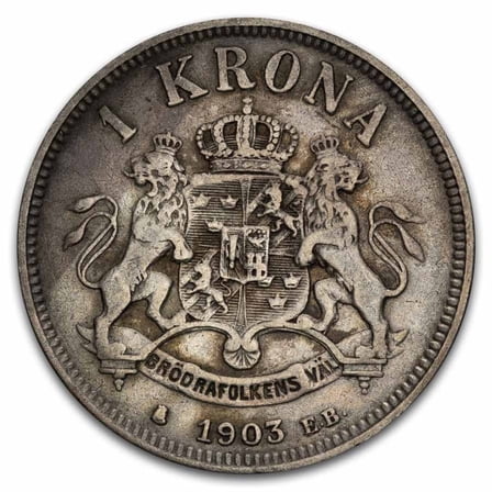1890-1904 Sweden Silver 1 Krona Oscar II Avg Circ