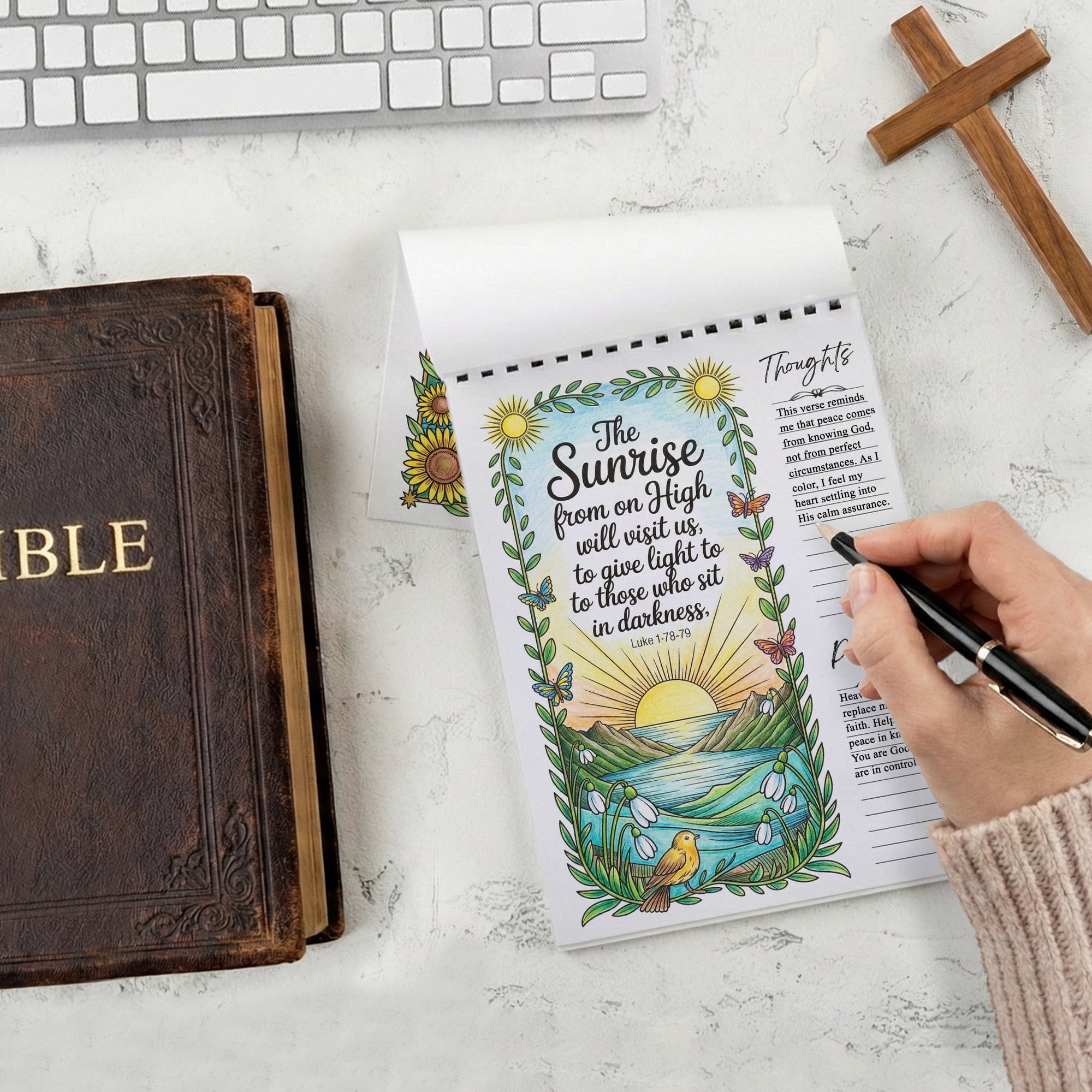 The Gospels: Matthew, Mark, Luke, John Coloring Book for Adults, 30 Minimalist Scripture Art Pages with Reflection & Prayer Space, Spiral Bound, A4 or A5 Softcover or Wood Cover