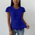 thumbnail image 4 of Lenago Wonens Tops Tops Women Tops Wimens Tops Ladies' Casual And Fashionable Round Neck Lace Petal Short Sleeved Top Blue L, 4 of 6