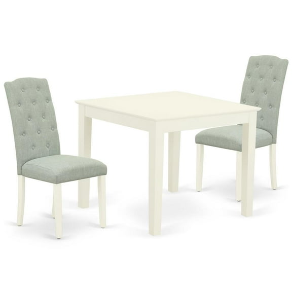 East West Furniture Oxford 3-piece Wood Dining Set in Linen White/Baby Blue