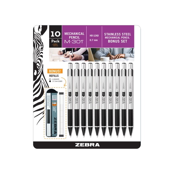 Zebra Pen M-301 Mechanical Pencil 0.7mm 10Pk   Bonus